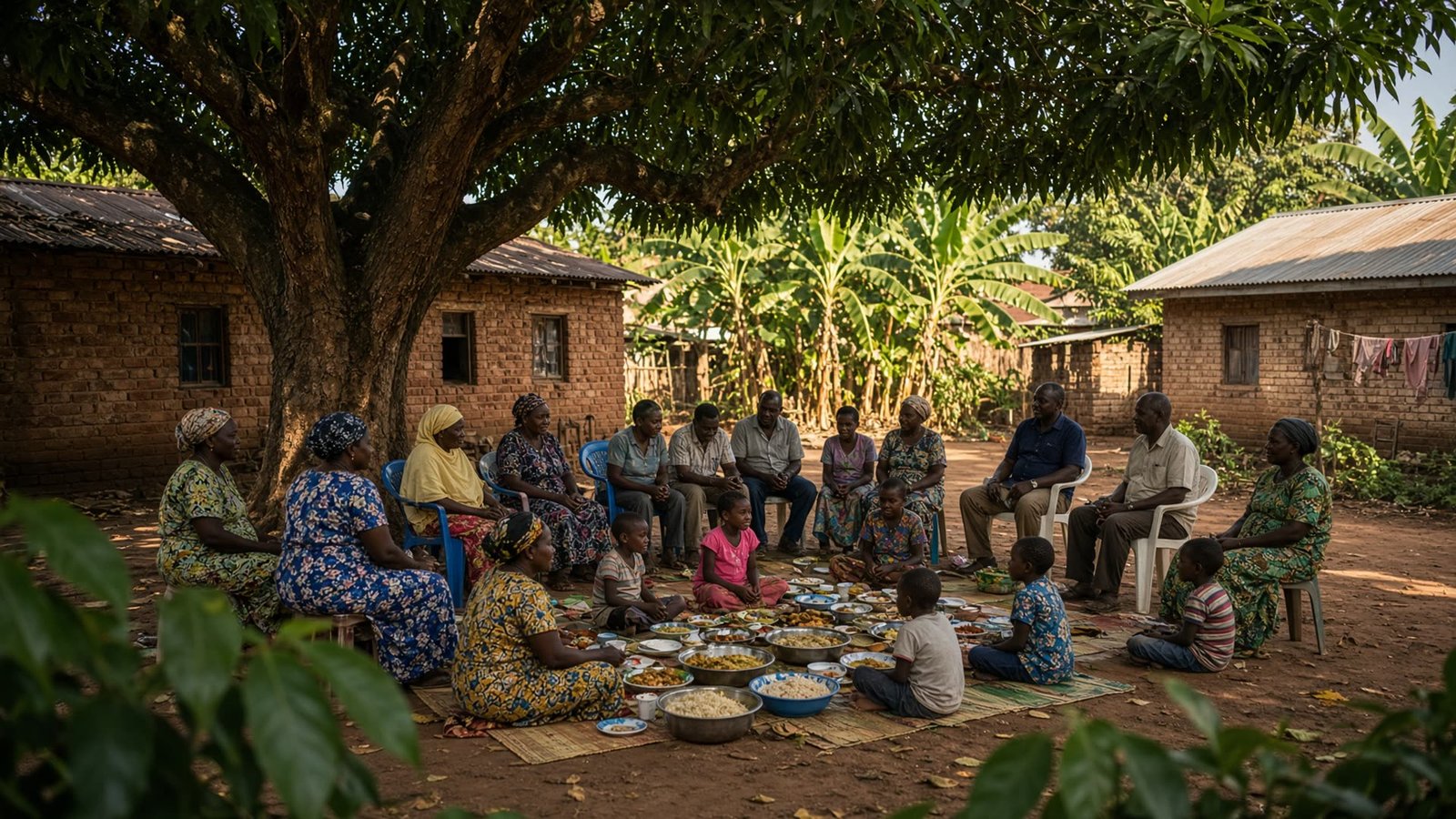 Community members gathered in a Makindye courtyard